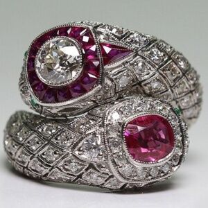 Vintage 925 Silver Sapphire Ring Women Engagement Bridal Jewelry Size 6